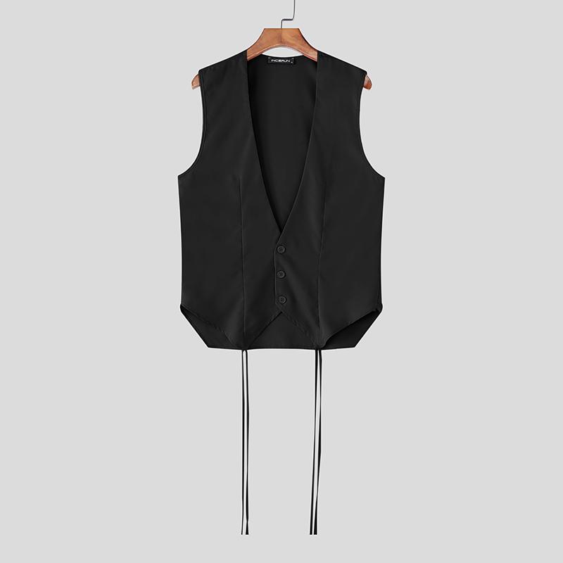 

INCERUN Men V Neck Sleeveless Casual Solid Color Irregular Tanks Waistcoats M чёрный
