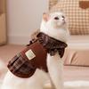 Pet Couple Outfit Set - Princess Style Dress Kittens Small Dogs Brown Plaid Design Cotton Blend Fabric