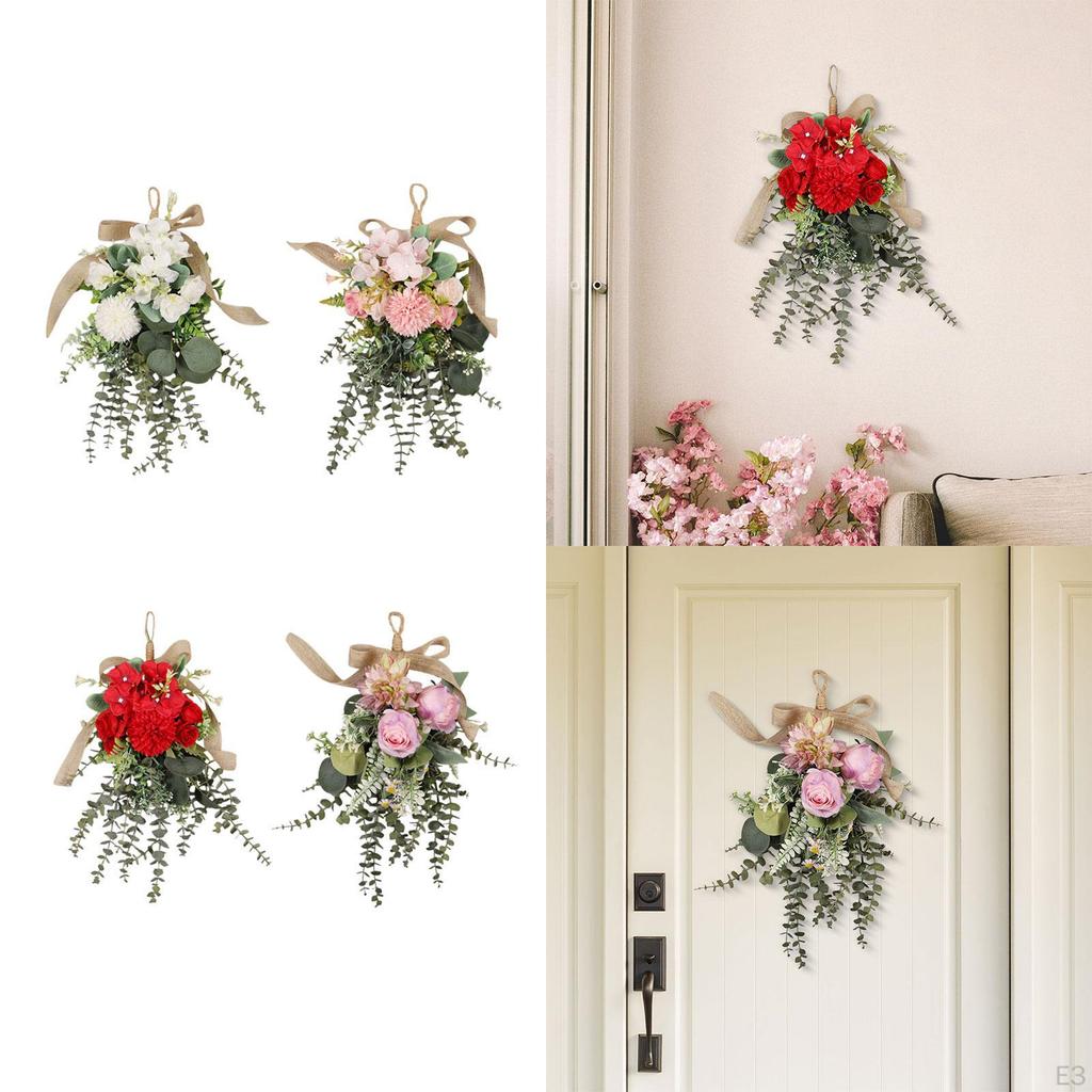 Artificial Floral Swag Chrysanthemum Eucalyptus Wreath Front Door for Wall Window Yard