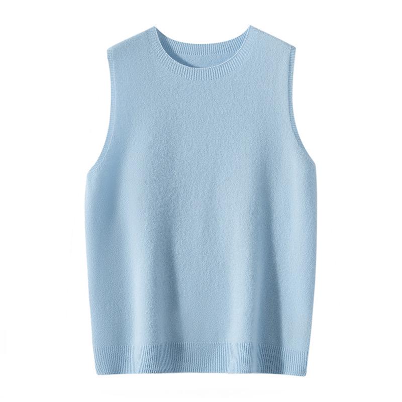 Women's 100% Cashmere Sleeveless Knit Camisole - Round Neck Base Layer Sweater.
