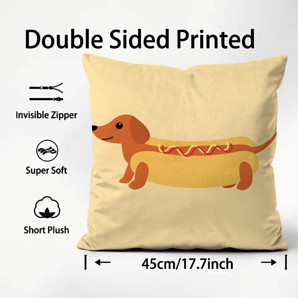 Cute Dachshund Cushion Cover Plush Fabric Soft Double-Sided Printed Sofa Warm Winter Home Child Gift Pillow Case