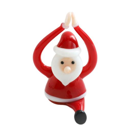 Yousheng Santa Claus Yoga Glass Ornament Desktop Art Figurine Healthy Humorous Holiday Decor Glass Art Ornament