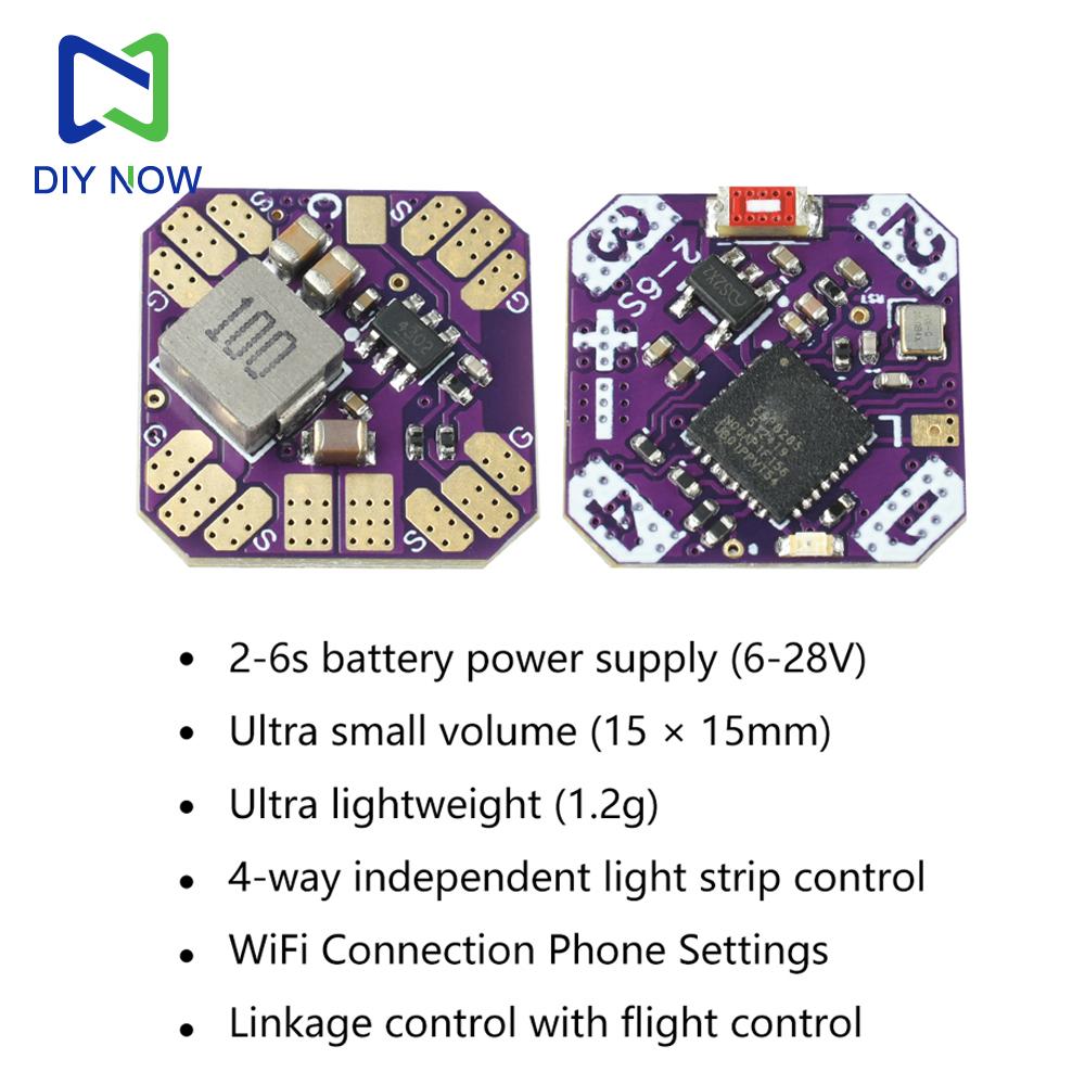 2-6S 6-28V Mini 4-Channel LED Light Control Module Supports WiFi RGB LED Strip Output Suitable for FPV Frone LED light Control