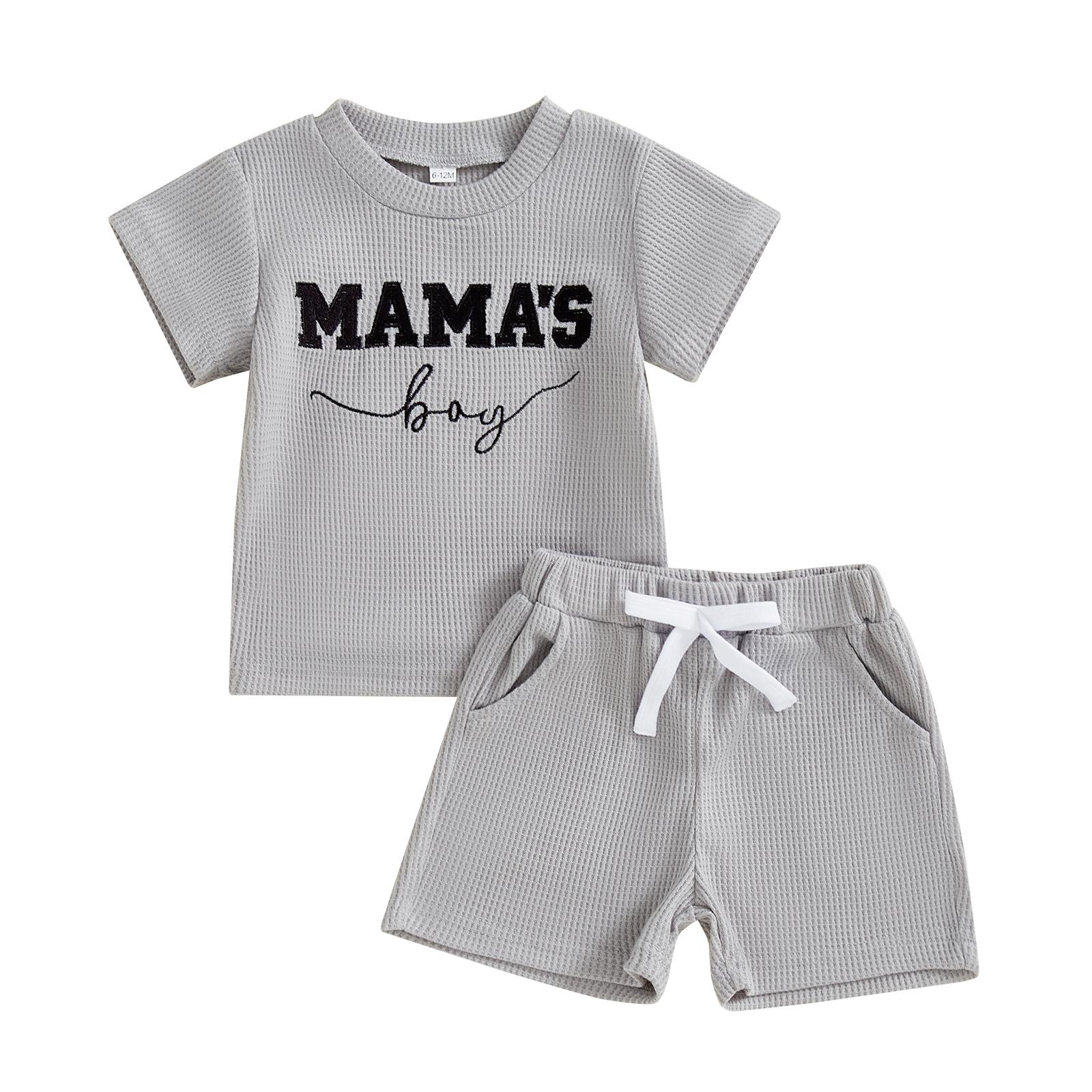 

Летние наряды для мальчиков-малышей, вафельные футболки с коротким рукавом и вышивкой букв, шорты на резинке, комплект одежды из 2 предметов 2-3 Years серый
