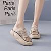 Fashion New Women's Shoes 2024 Fashionable Mesh Breathable Women's Slippers Color Matching Lace-up Toe-toe Mid-heel Women's Slippers