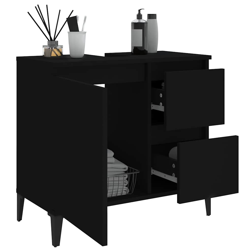 Schrank unter dem Waschbecken, 2 Schubladen, schwarzes dreieckiges Stativ, 65x33x60 cm