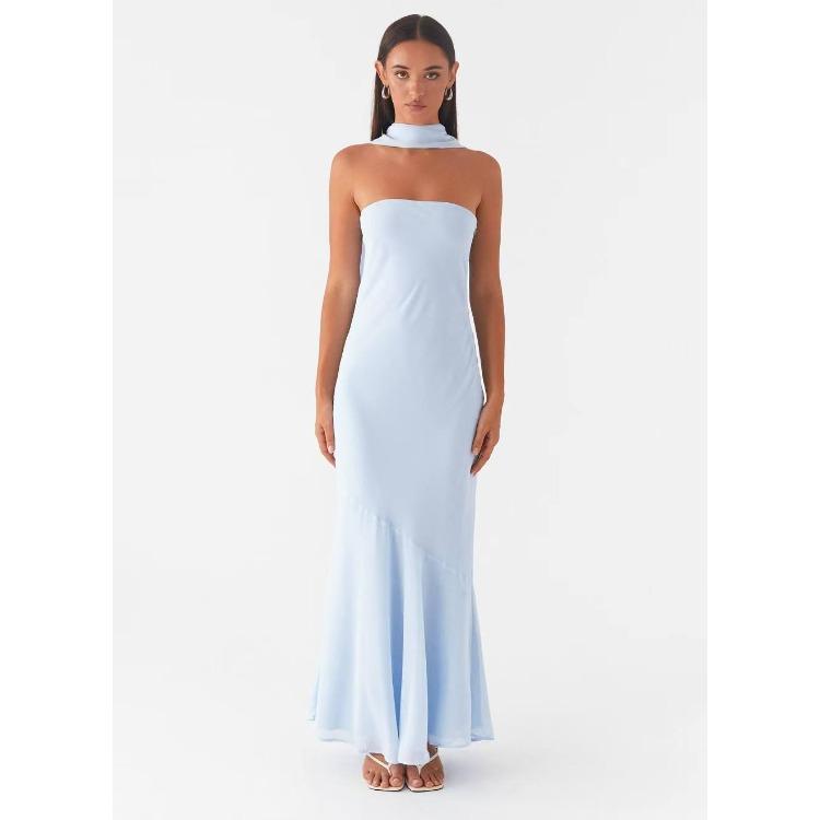 Women's Strapless Floral Print Mermaid Maxi Dress with Side Drape