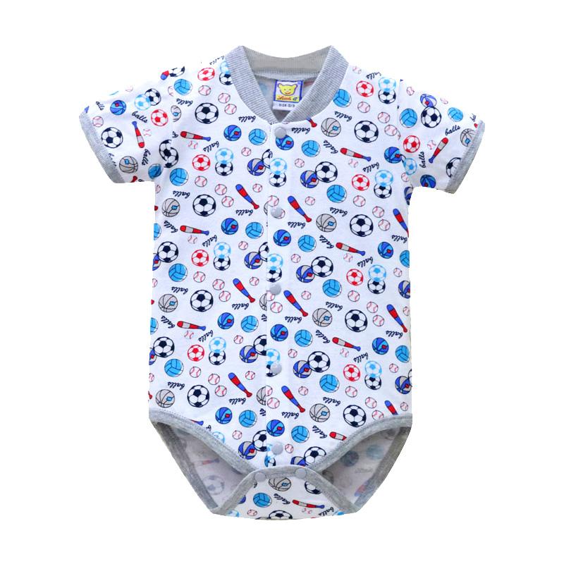 Baby 100% Cotton Short Sleeve Romper Boys And Girls Summer Printing O Neck Snap Button Newborn Clothing