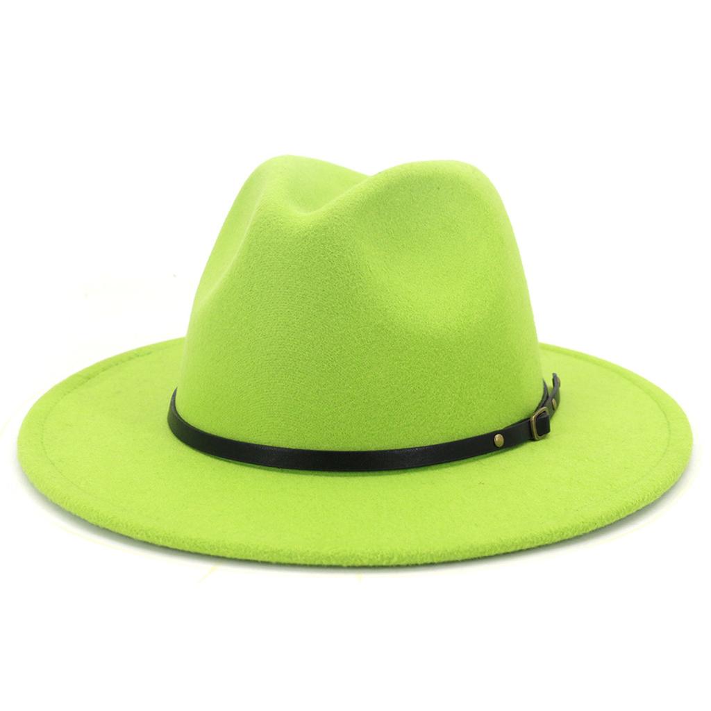 (Joy choose)Unisex Fashion Wide Wool Belt Flat Top Fedora Hat Party Church Hats Cap