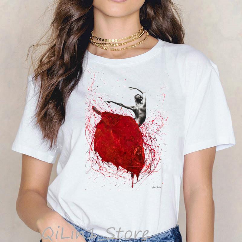 

Summer 2025 Novelty Tee Shirt Femme Abstract Mint Ballerina Dance Art Print T-Shirt Cute Girl Tee Woman Tshirt Top Funny T Shirt XXXL білий