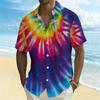 Women Short Sleeve Shirt Pink Blue Spiral Tie Dye Glitter Star Print Lapel Button Up Top