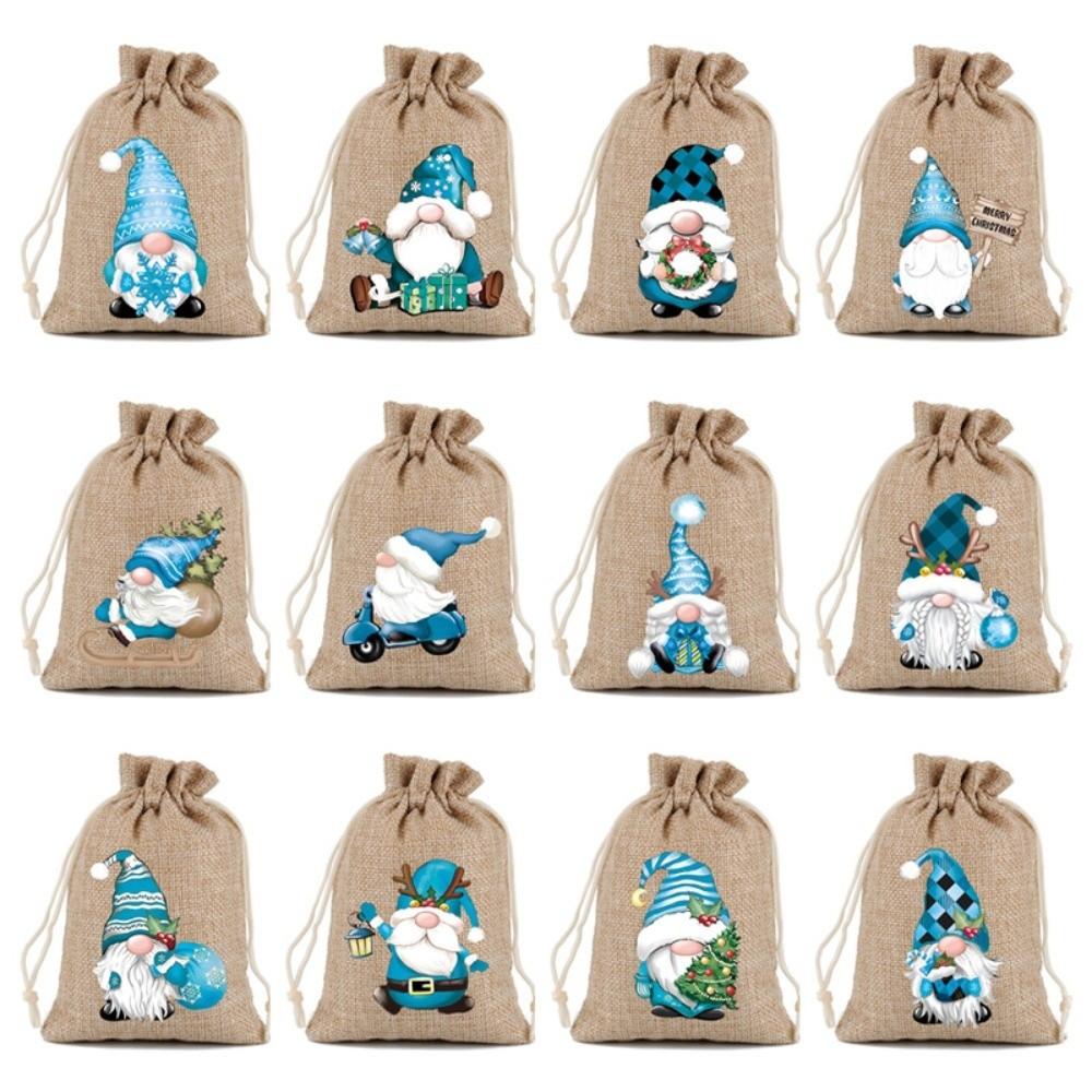 12PCS Cartoon Dwarf Christmas Gift Packaging Bag Vintage Cute Christmas Drawstring Gift Bags Reusable Drawstring Candy Bags