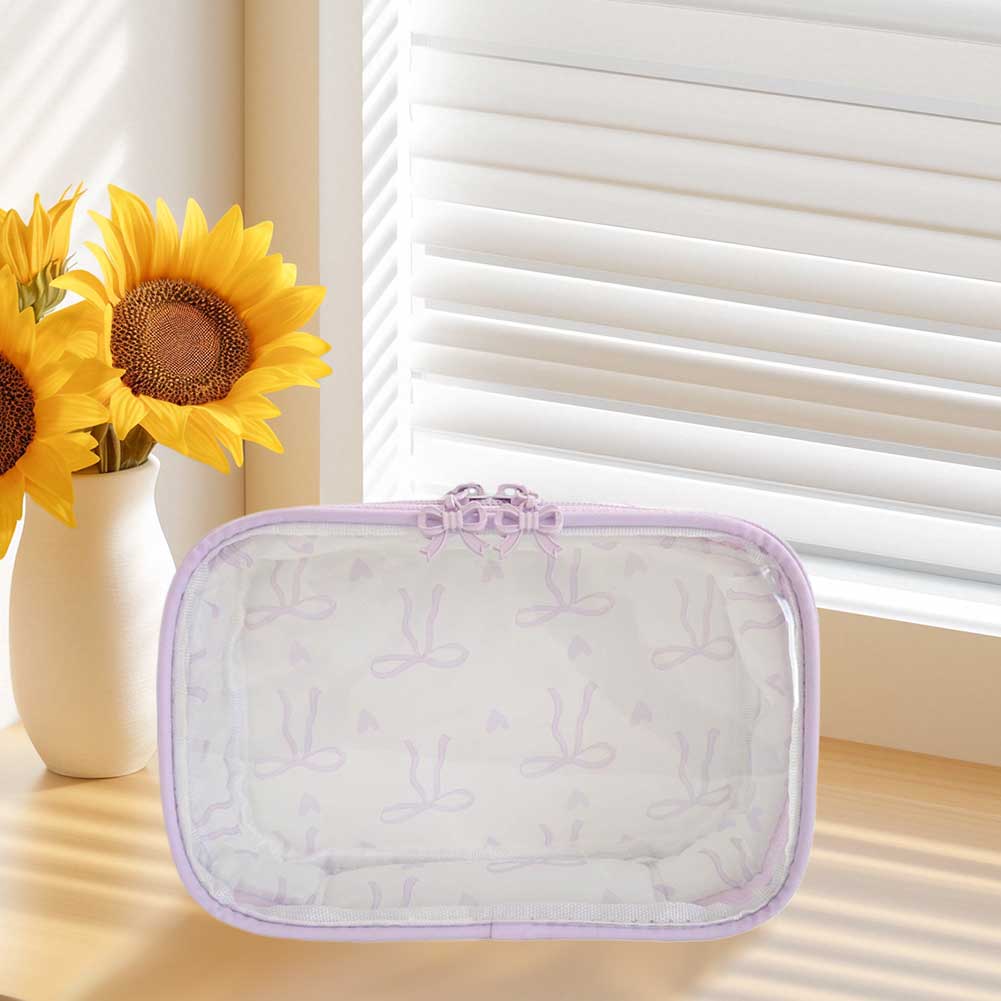 PVC Bow Cosmetic Bag Large Capacity Bowknot Makeup Bag Transparent Portable Storage Bag Bathroom Shower Travel Bag