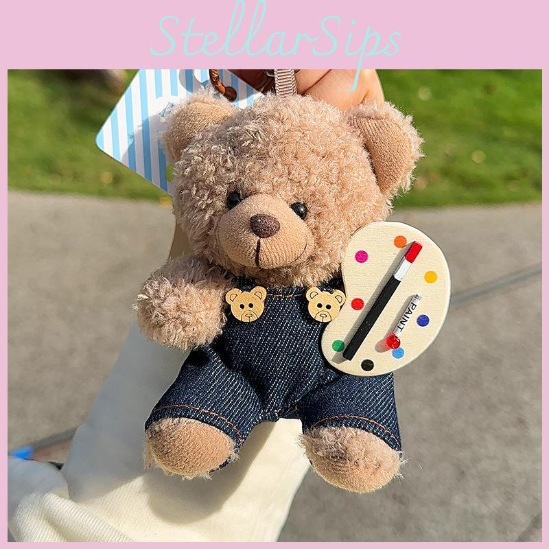 Brown Jinnew Playful Bear Painter Plush Keychain Fun Cartoon Decoration For Bags