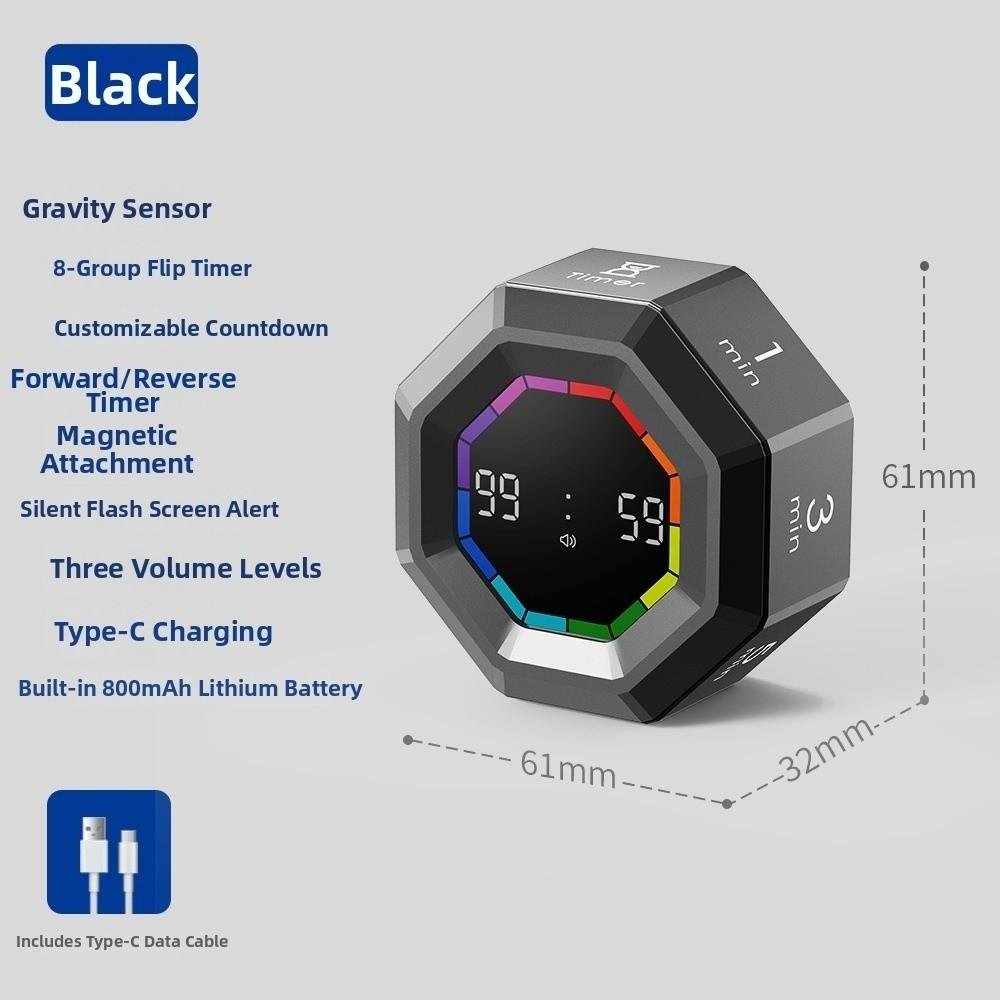 Gravity Sensing Octagon Digital Flipping Timer Rotation Timing Visual Countdown Clock For Cooking