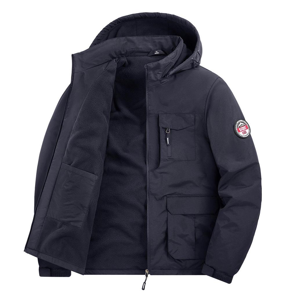 Men's Thick Fleece-Lined Workwear Jacket with Detachable Hood - Trendy Casual Style 23011R