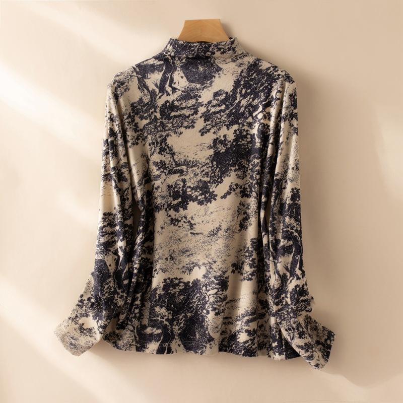 

Женская свободная рубашка в деревенском стиле с принтом и длинными рукавами, теплые внутренние топы XXL