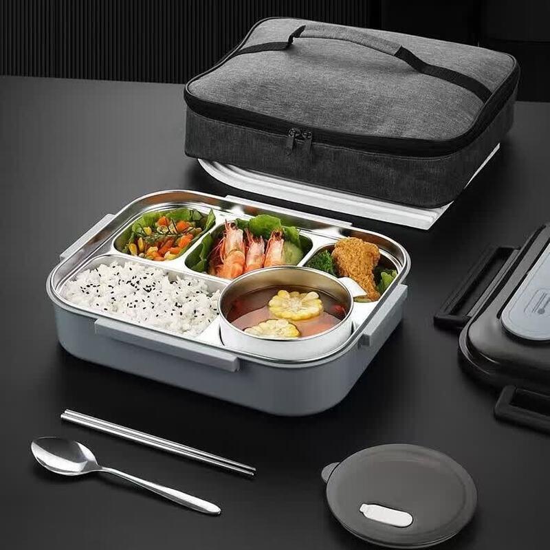 HPMILY 316 Stainless Steel Multi-Compartment Lunch Box with Insulation Bag