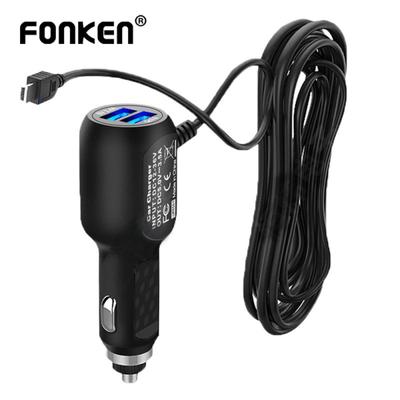 FONKEN Mini mikro USB automobilinis įkroviklis 3,5 m 5 V 3,1 A du USB prievadai, skirti automobiliniam DVR prietaisų skydelio fotoaparatui GPS vaizdo įrašymo įvestis DC 12 V–24 V