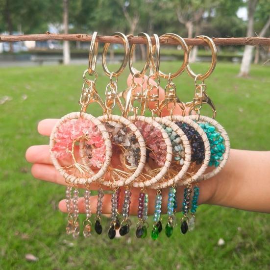 Car Pendant Natural Stone Tree Metal Wire Key Design Durable Chain Car Accessory Bags Backpack Decoration