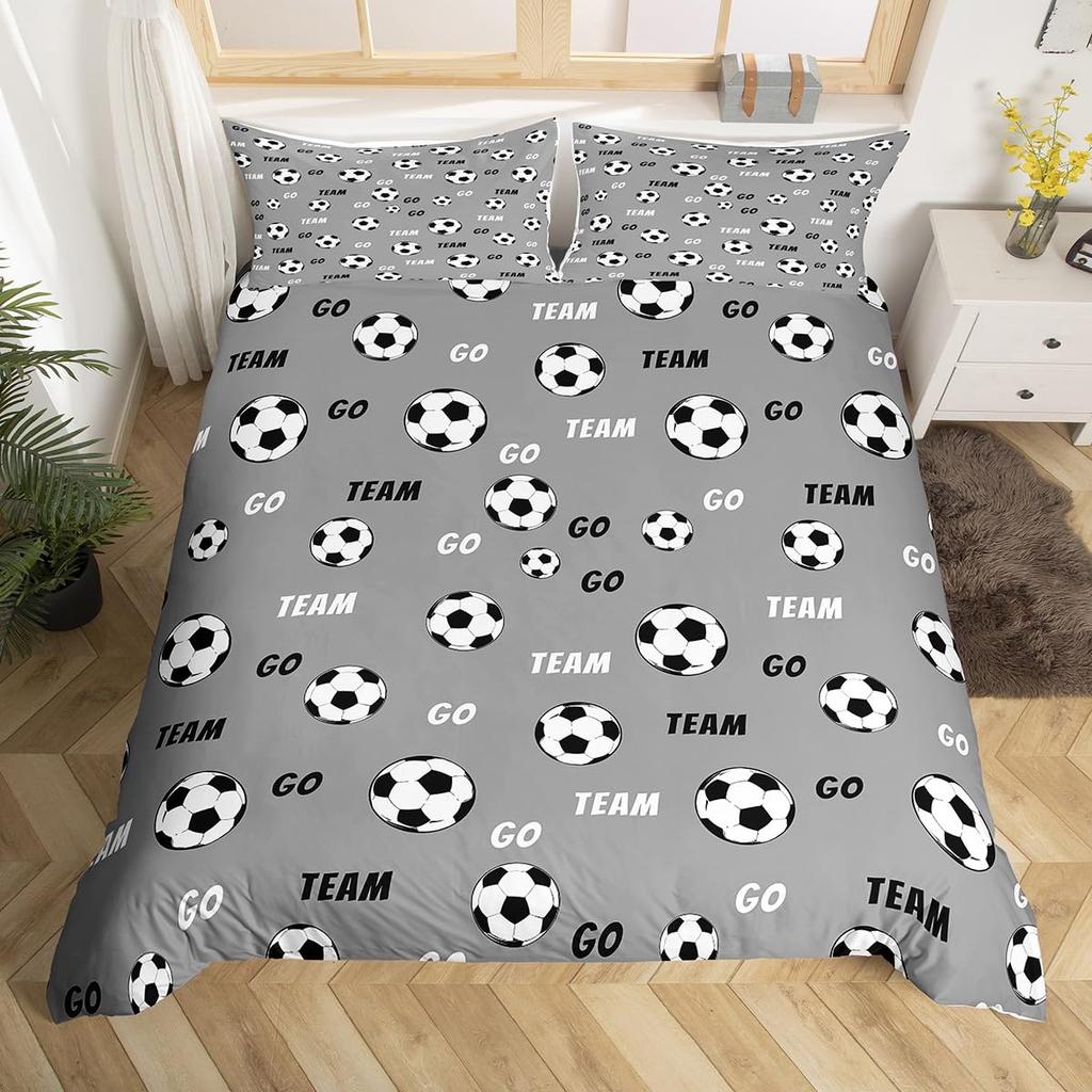 Comforter Football Occer Sports Abstract Ice And Fire Art Design Teens Boys Cool Navy Blue 3 Pcs Bedding Set