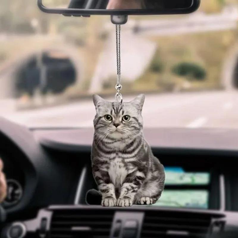 2Pcs 2D Cute Kitten Puppy Car Home Hanging Ornaments With Colorful Balloons Hanging Ornaments Decor Cat Kitten And Puppy Pendant