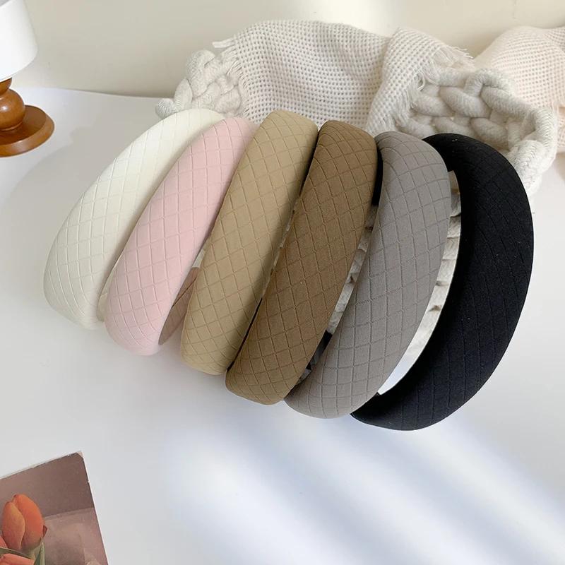 French Vintage Wide-brimmed Headband Women Rhombus Sponge Fabric Hair Band Fixed Face Wash Hoop Girls Hair Accessories