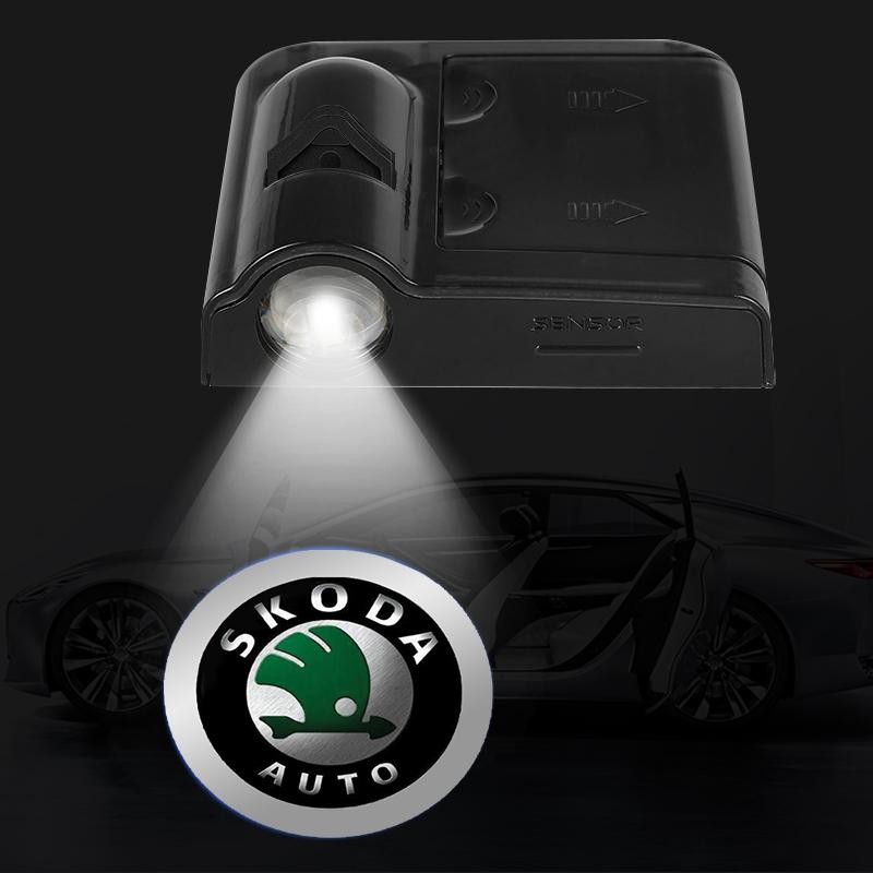 2 stk Bildør Emblem Lys LED Velkomstlampe Trådløs Laserprojektor For Skoda Octavia MK2 MK3 2 3 A7 Fabia Karoq Kodiaq Superb Rapid Kamiq