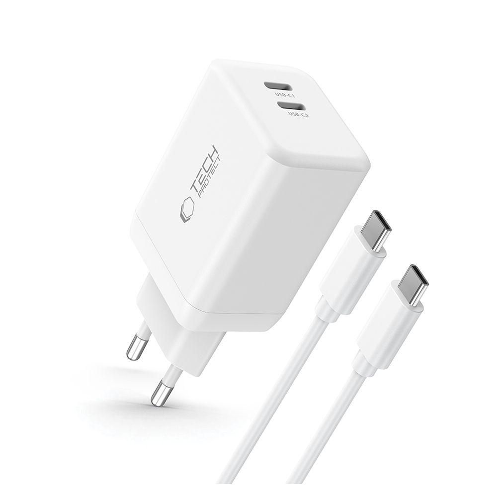 Ładowarka sieciowa NC45W-GAN 2x USB-C 45W z kablem USB-C - biała