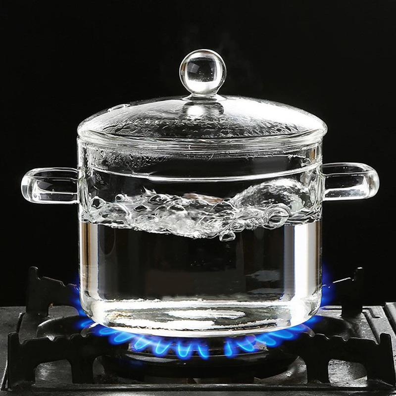 Glass Cooking Pot Glass Saucepan Clear Heat Resistant Stockpot Double Handle Cookware Pot Non Stick Kitchen Cooking Tools