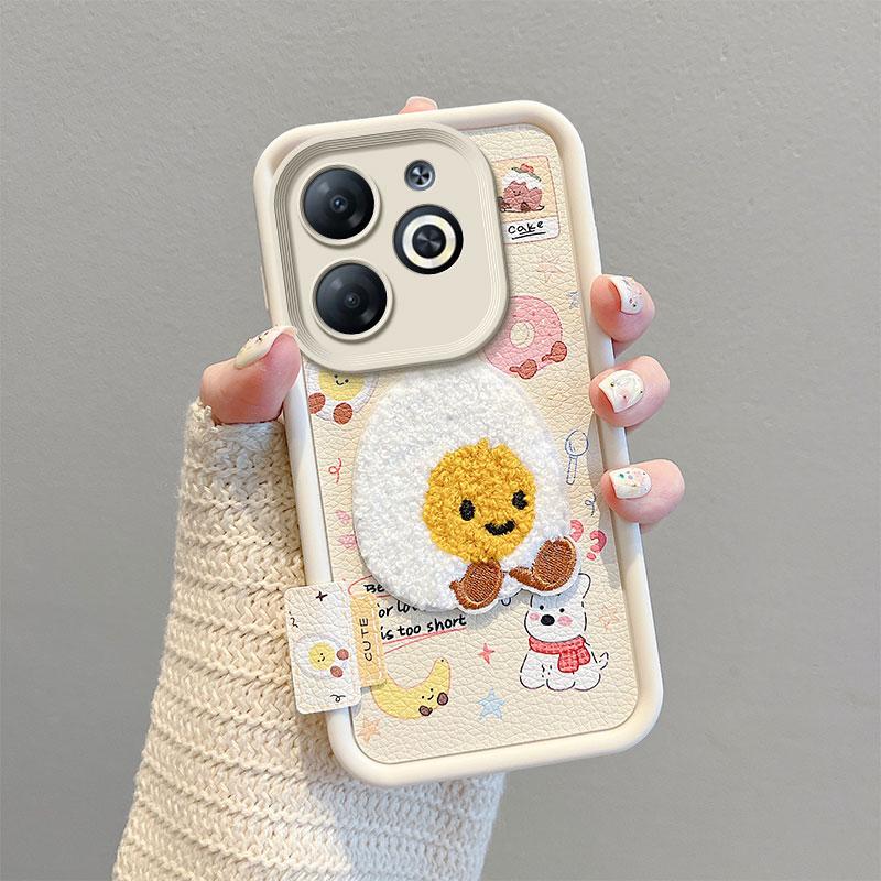 KEYSION Kreslený Roztomilý Plyšový Vyšívaný Kryt pro TECNO Spark Go 2024 20 20C se Šňůrkou PU Kůže Nárazuvzdorný Kryt na Telefon pro Pop 8