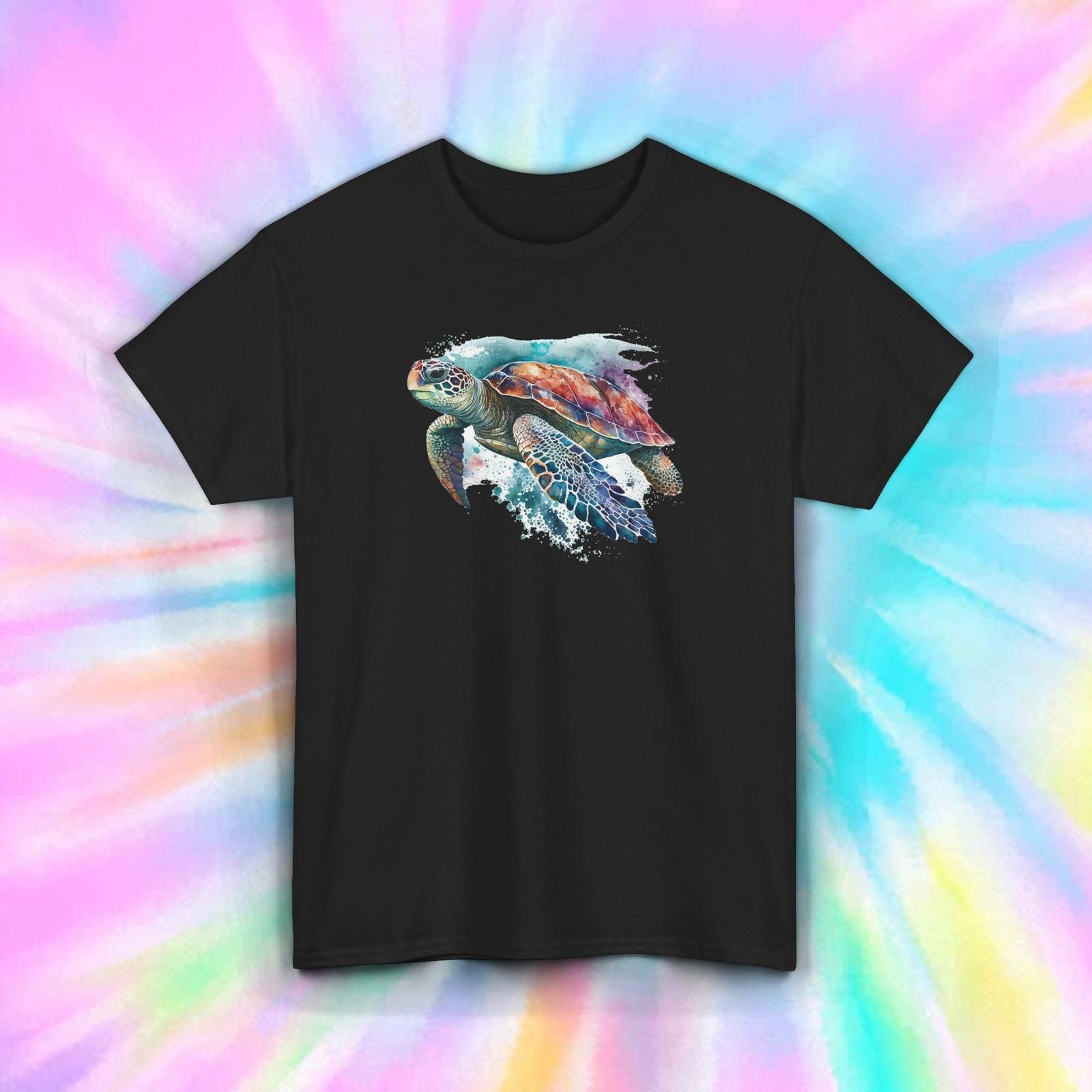 Sea Turtle Swimming T-Shirt Colorful Ocean Animal Water Nature Tee S-5XL S
