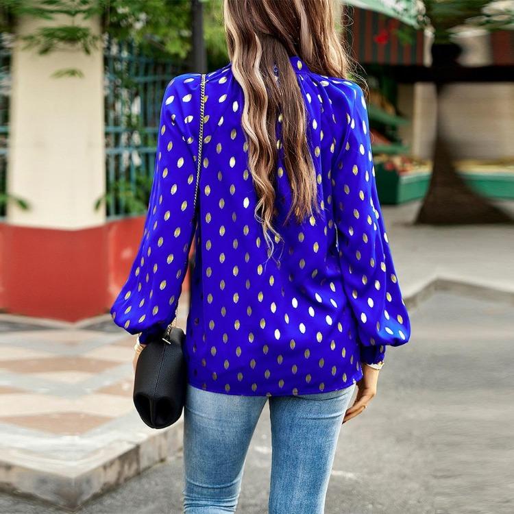 Women's Loose Hollow Out Blouse Long Sleeve O Neck Top Autumn Winter Printed Commuter Casual Tops