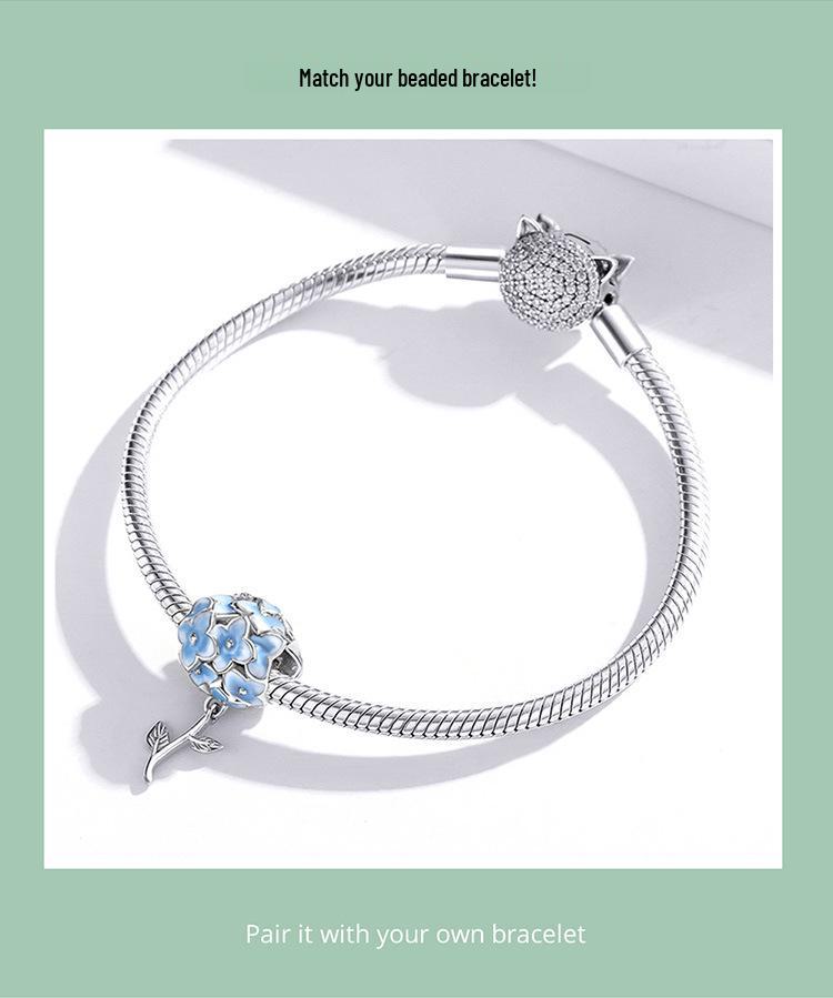 Sølv S925 Blå Hortensia Blomst Perle Armbånd