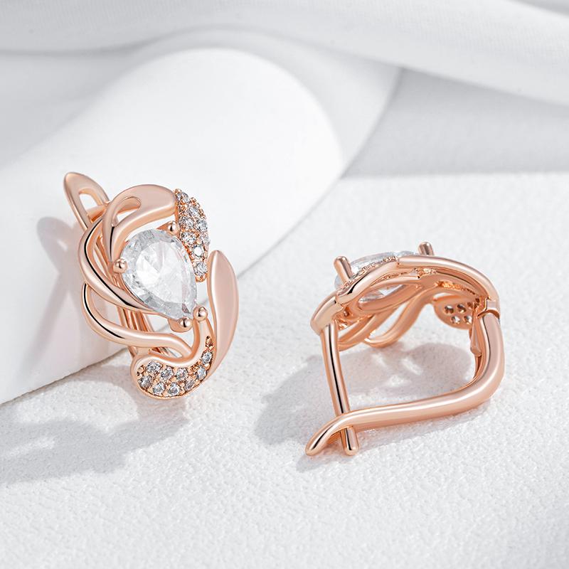 Luxury Crystal Flower English Earrings For Women Fashion  Rose Gold With Natural Zircon Accessories Daily Fine Jewelry