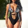 Women's One-Piece Snake Print Hot Stitching Sexy Straps With Chest Pads Without Steel Bbra Swimsuit