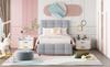 Upholstered Bed 90 X 200 Cm, Pull-out Children's Bed, Adjustable Headboard, Skin-friendly Linen Upholstery, Flat Single Bed Youth Bed Guest Bed (Grey)