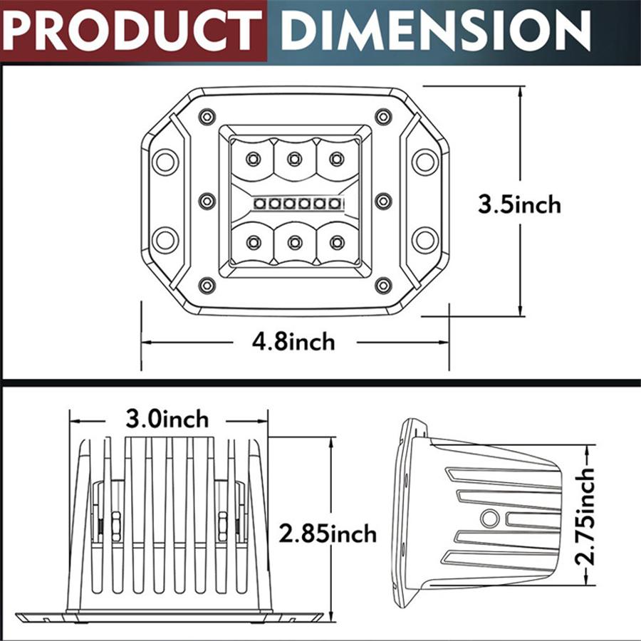 2PCS Flush Mount 4.8 INCH CREE 96W 9600LM Combo Flood Spot Led Work Light Cube pods Off road Fog Lamp Driving Light
