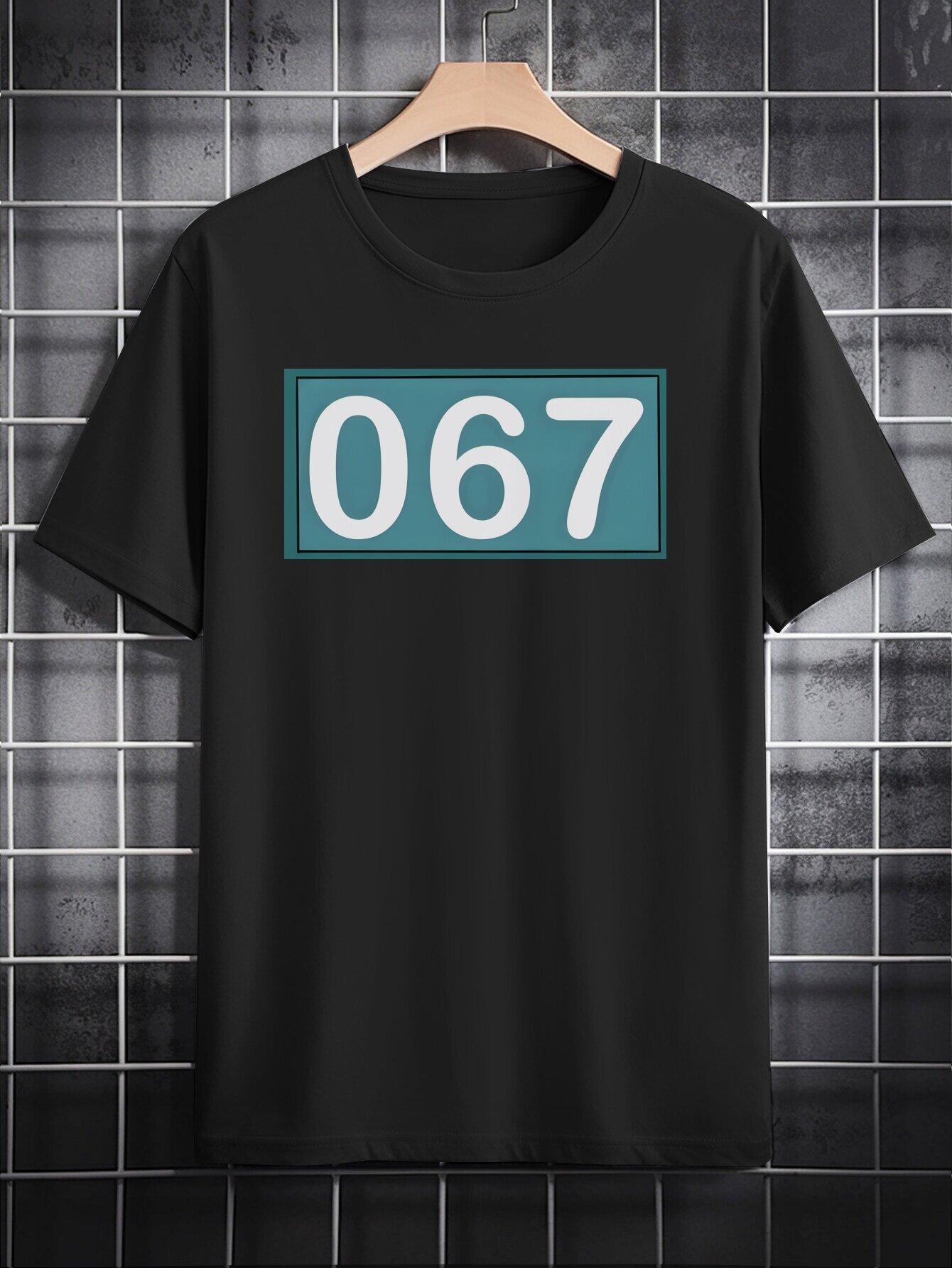

Casual Short Sleeve T-shirt with Bold Teal 067 Print - Black Round Neck Summer Top M