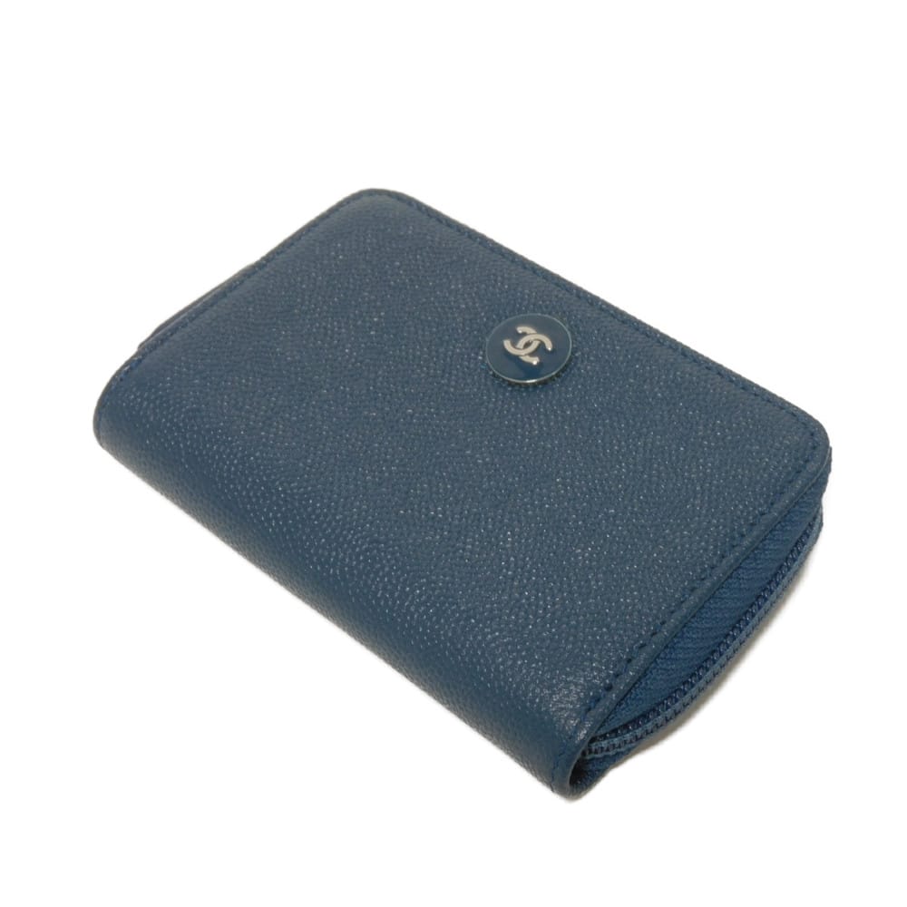 Used 10097 COCO Button Coin Purse A84061 7943 Excellent Condition CC Mark Zip Around 22nd Series COCO Mark Caviar Skin