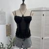 Sheer Lace Trim Camisole with Chest Pads and Slim-Fit Boning