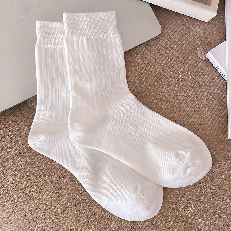 White Socks Pure Cotton Stacking Socks Spring And Autumn Thin Versatile Boneless Confinement Socks Solid Color Cotton Medium Tube Socks Women