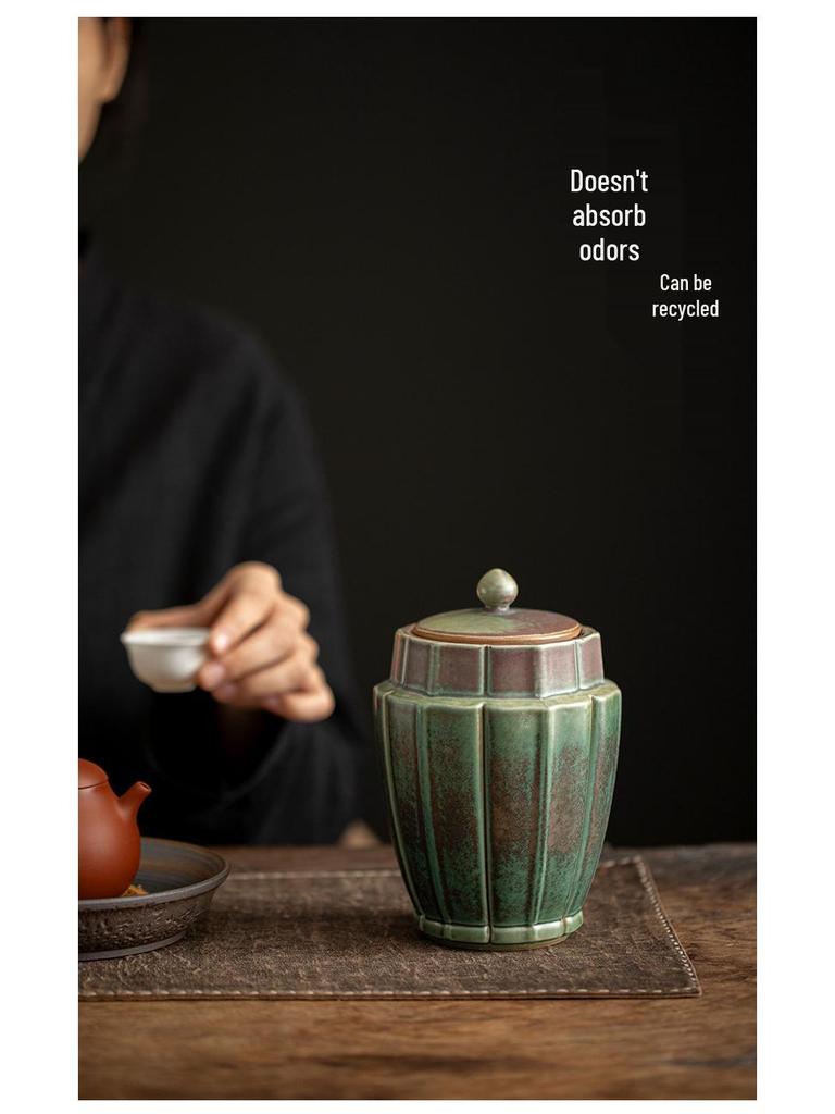 Gilded Ceramic Tea Caddy: Moisture-Proof Storage Container for Gongfu Tea Sets