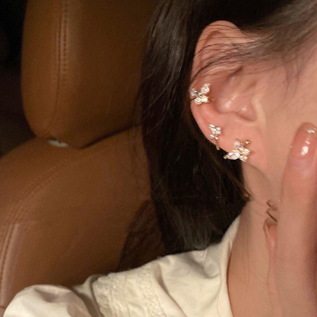 Exquisite Zircon Butterfly Earless Ear Clips Women'S Light Luxury Niche Design Earbone Clips High-End Earrings
