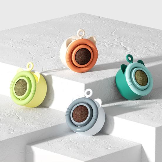 Catnip Ball Cat Toy Rotatable Cat Lick Ball Safe Cat Chew Toy with Adhesive for Kitten Teething Wall Mounted Catnip Toy