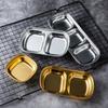 Stainless Steel Sauce Dish Multi Compartment Condiment Plate Gold Color Thickened Korean BBQ Dipping Plate Outdoor Picnic Dish Camping Tableware