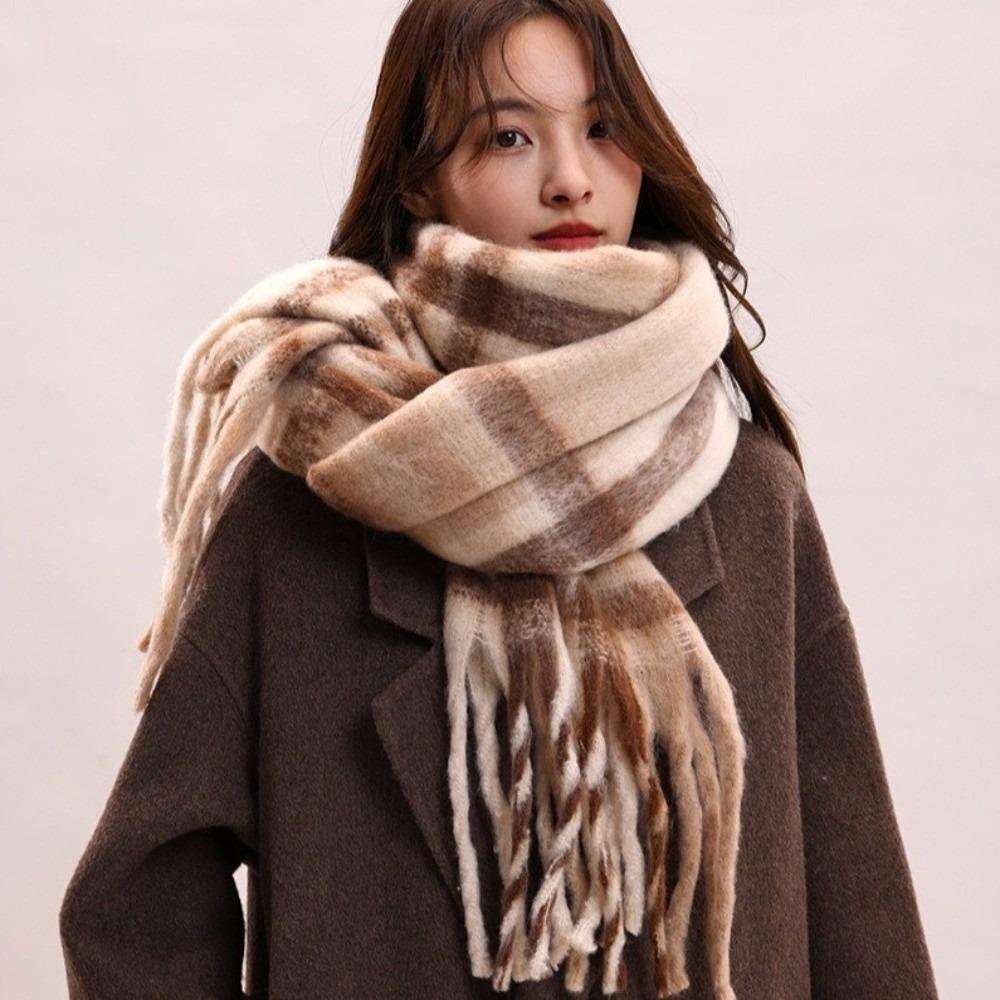 Mohair Winter Cashmere Scarves Tassel Long Shawl Elegant Plaid Wool Scarf  Women/Men
