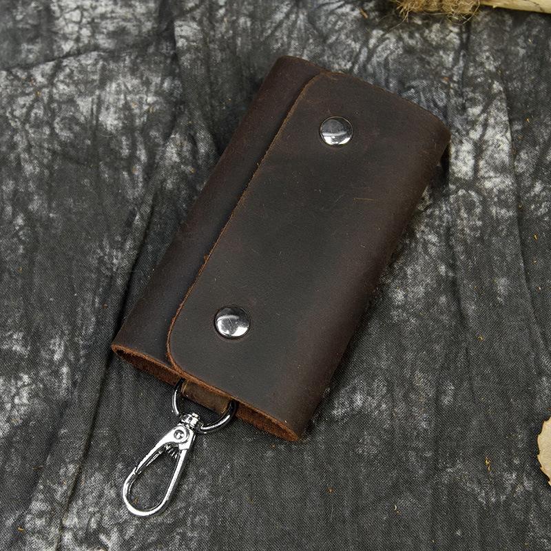 Leather Key Bag, Crazy Horse Leather Keychain, First Layer Cowhide Multi-Color Men'S Waist Hanging Car Multi-Function Keychain