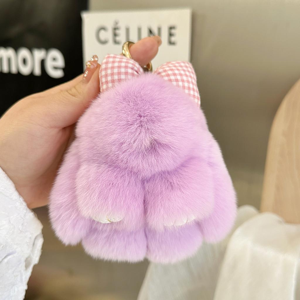 Rabbit Doll Bag Pendant Fashion Pluff Bunny Keychain Fluffy Cute Play Dead Rabbit Bowknot Smooth Rabbit Fur Keychain Girl Friend