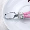 Fashion PU Leather Braided Rope Keychain Glitter Rhinestones Key Ring For Women Men Classic Car Key Holder Accessories Gift